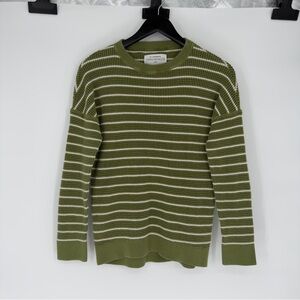 REI Co-op Wallace Lake Waffle Green White Striped Crewneck Top Small